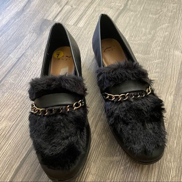 2/$30 A New Day Sal Faux Leather Fur Closed Loafers Black - Picture 7 of 12